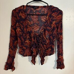 Forever 21 Paisley Lace-Up Blouse - Red and burgundy